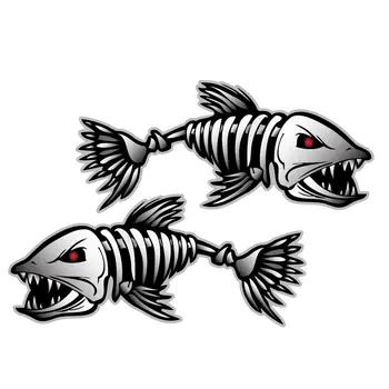 1 пара Скелетов Рыбьи Кости Светоотражающие наклейки Наклейка Рыбацкая лодка Графика для Изображение