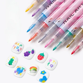 12 Цветов 3D ручки для лака для ногтей Инструменты для разметки ногтей с граффити Акриловые ручки для рисования для девочек Кисти для нейл-арта с наконечниками 0,7 мм Изображение