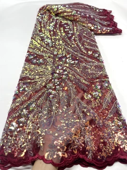 2023 Высококачественная Африканская Нигерийская Кружевная Ткань С Вышивкой Тюль Чистое Свадебное Платье Гипюр Блестки Для Чистой Ткани 5 ярдов Изображение