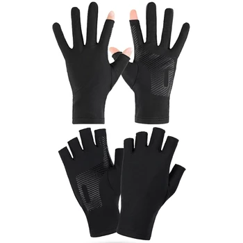 2023 Новые перчатки для вождения с защитой от ультрафиолета, перчатки без пальцев, нескользящие летние уличные перчатки для женщин, мужские перчатки с обрезками на 2 пальца Изображение