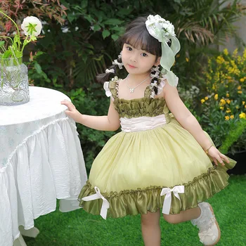 2023 Сарафан в стиле Лолиты для детей, бальное платье испанской принцессы без рукавов с бантом, платья для вечеринки в честь дня рождения для маленьких девочек Изображение