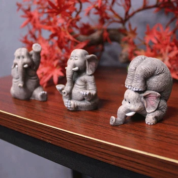 3 Шт Фигурка Слона для йоги из смолы 3D Ремесленные Животные Орнамент Скульптура Декор стола Уникальный подарок для друга семьи Изображение