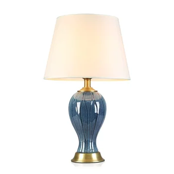 33X55 см Бесплатная доставка Европейская синяя керамическая настольная лампа для спальни, гостиной, прикроватной тумбочки, домашнего декора, прикроватной тумбочки у кровати Изображение