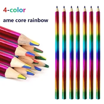 6шт 4-цветной концентрический радужный карандаш Kawaii, детская художественная роспись, цветной карандаш для школы, поделки, граффити, канцелярские принадлежности Изображение