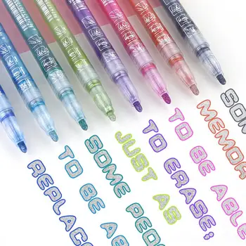 8шт маркерных ручек, привлекающие внимание устойчивые к выцветанию контурные маркеры, блестящие двухлинейные контурные ручки, школьные принадлежности Изображение