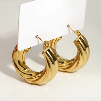 AENSOA, Винтажные серьги-кольца с закручивающимся кругом из нержавеющей стали 316L для женщин, массивные геометрические серьги с покрытием 18 Карат золотого цвета. Изображение
