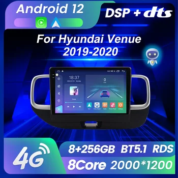 Android 12 Автомобильное радио 8G + 256G Для Hyundai Venue 2019-2020 Мультимедийный Видеоплеер 2000*1200 GPS-Навигация Встроенный Carplay + AUTO Изображение