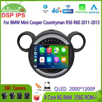 Android 13 Автомобильный Радиоприемник Беспроводной Carplay Auto Для BMW Mini Cooper Countryman R56 R60 2011-2013 AHD WIFI 4G Мультимедийное Авторадио Изображение