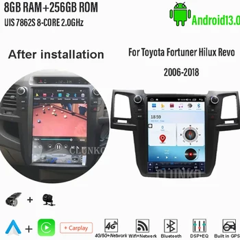 Clunko Для Toyota Fortuner Hilux Revo 2006-2018 Android Автомобильный Радиоприемник Стерео Экран Tesla Мультимедийный Плеер Carplay Auto 8G + 256G Изображение