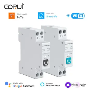 CORUI Tuya WIFI Умный Автоматический Выключатель 1P 63A DIN-Рейка Для Smart Life Пульт Дистанционного Управления Работает С Alexa Google Home Alice Изображение