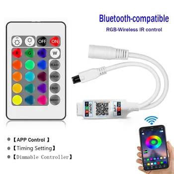DC 5V 12V 24V BT RGB LED контроллер, совместимый с Bluetooth 4.0 и 24-клавишным ИК-беспроводным пультом дистанционного управления для светодиодной ленты SMD 5050 2835 RGB Изображение