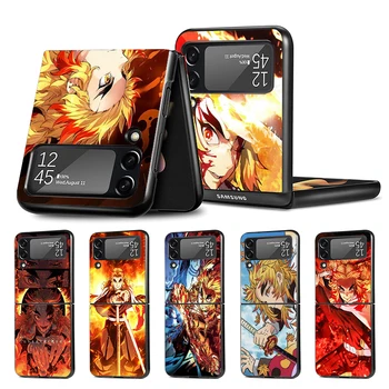 Demon Slayer Rengoku Kyoujurou Чехол для Телефона Samsung Galaxy Z Flip4 Flip3 5G Black Coque Z Flip 4 3 Жесткий ПК Роскошный Чехол Zflip3 Изображение