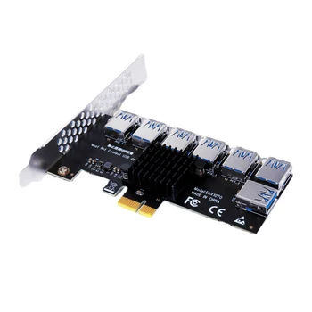 EUX1070 PCI-E 1x от 1 до 7 Riser Card для майнинга BTC множитель PCI Express USB3.0 Изображение