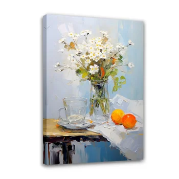 Forbeauty Стеклянная ваза Оранжево-белые цветы В рамке Галерея Холст Картина Красочная ваза под старину Для украшения дома Изображение
