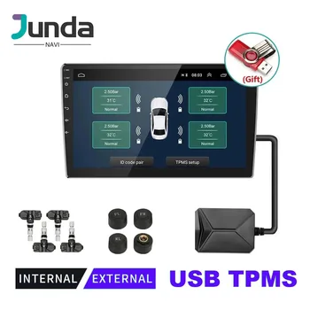 Junda Navi - USB TPMS Система Контроля Давления В Шинах Android TPMS Запасная Шина Внутренний Внешний Датчик Для Автомобильного Радио DVD-Плеера Изображение