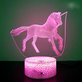 Nighdn 3D Иллюзионная Лампа LED Единорог Ночник для Украшения Детской Спальни UBS Детский Ночник Единорог Подарочные Игрушки для Девочек Изображение