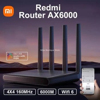 Xiaomi Redmi AX6000 Wifi Маршрутизатор Сетчатая Система WiFi с пропускной способностью 6-160 МГц 8-Канальные Усилители Сигнала Работают С приложением Mijia для дома Изображение
