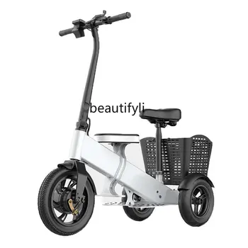 yj Легкий складной электрический трехколесный велосипед, маленький электромобиль для родителей и детей, портативная прогулочная коляска для пожилых людей Изображение