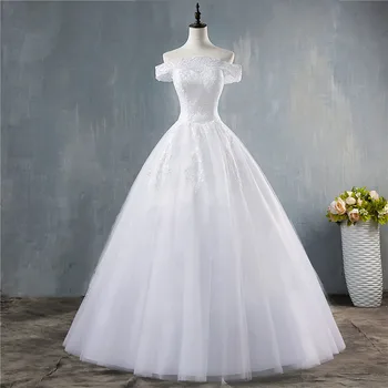 ZJ8150 2023, новое женское платье цвета белой слоновой кости с открытыми плечами, простые свадебные платья принцессы для невест, кружево Изображение