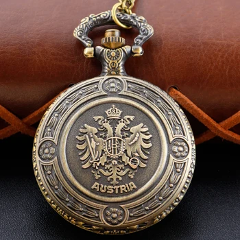 Австрийская классическая эмблема, Кварцевые карманные часы, Ретро Мужская и женская цепочка, ожерелье, Кулон, Аксессуары, Часы, подарок к празднику Изображение