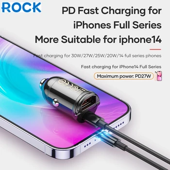 Автомобильное Зарядное Устройство ROCK USB C 30 Вт PD QC3.0 4.8A С двумя Портами Быстрое Мини-Автомобильное Зарядное Устройство Для iPhone 14 ProMax/13/12 iPad MacBook Samsung Xiaomi Изображение