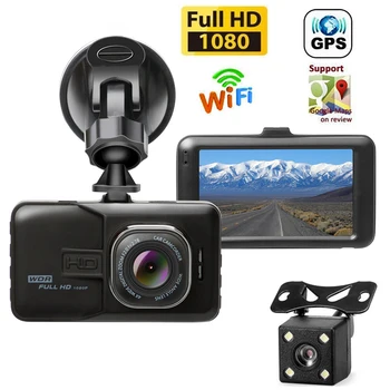 Автомобильный видеорегистратор WiFi Dash Cam 1080P Full HD, зеркало заднего вида, Видеомагнитофон, Видеорегистратор ночного видения, GPS, Черный ящик, Автомобильные аксессуары Изображение