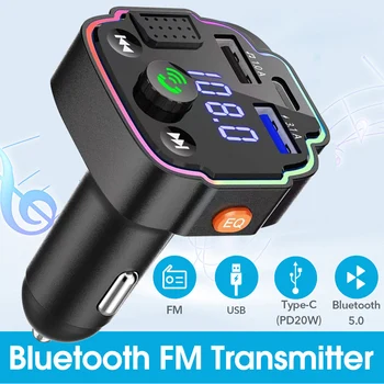 Автомобильный комплект Громкой связи Bluetooth 5.0, совместимый с Автомобильным комплектом FM-передатчик, Двойное Автомобильное Зарядное устройство USB, MP3-плеер, Аудиоприемник Громкой связи Изображение