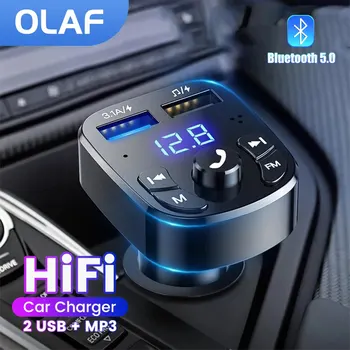 Автомобильный музыкальный плеер OLAF Bluetooth 5.0, FM-передатчик, автомобильное зарядное устройство с двумя USB-портами, MP3-приемник, быстрое зарядное устройство 3.1A, аудиоприемник Изображение