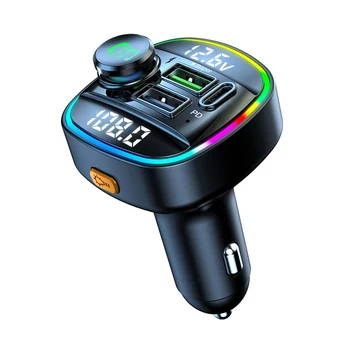 Адаптер автомобильного зарядного устройства с двумя USB, Беспроводной аудиоприемник громкой связи, Универсальный цветной MP3-плеер, совместимый с 5.0 FM-передатчиком Изображение
