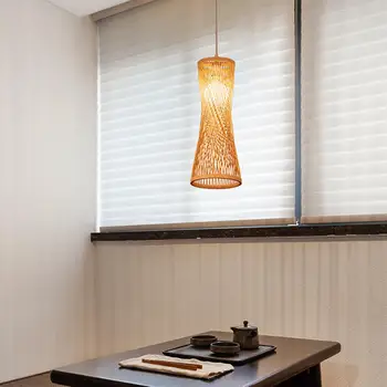 Бамбуковый тканый абажур, Декоративная крышка светильника, Потолочный подвесной светильник, абажур для чайного домика, столовой, офиса, домашней кухни Изображение