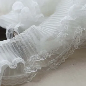 Белая кружевная ткань 2023 года, двухслойная сетчатая ткань для платья с лентой, Кружевная отделка 13 см для шитья кружев, одежда для рукоделия Изображение
