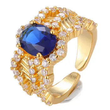 В стиле ретро с 18-каратным позолоченным хвостовиком, Синие овальные кольца Halo для бижутерии Изображение