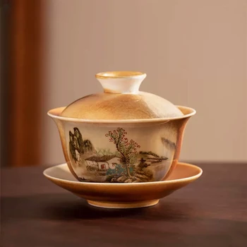 Винтажная Мастер-чашка, Высококачественный керамический Чайный набор Gaiwan, Аксессуары, Чайная чашка, Фарфоровая миска ручной работы, Традиционная китайская заварка чая Изображение