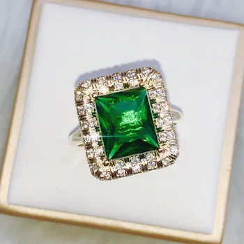 Винтажное квадратное кольцо с натуральным зеленым кристаллом, модные женские украшения на День матери, подарок маме Изображение