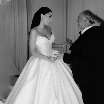Винтажные Свадебные платья Veck из высококачественного атласа со Стреловидным шлейфом на заказ 2024 Vestido De Noival Изображение