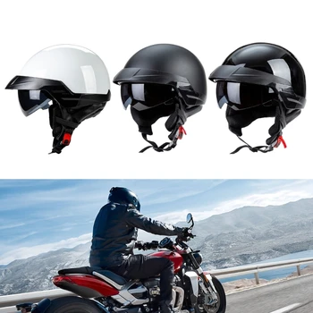 Винтажный мотоциклетный шлем, мужские и женские мотоциклетные шлемы с открытым лицом, защитные очки, Каска D7YA Изображение