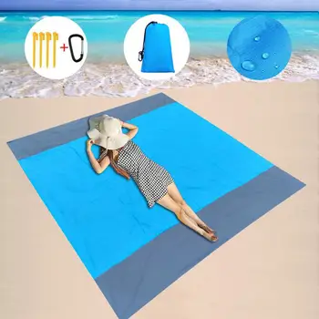 Водонепроницаемый пляжный коврик с защитой от песка, удобный 210D полиэстер, креативное очень большое одеяло для пикника, Износостойкий коврик для кемпинга Изображение