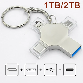 Высокоскоростной USB Флэш-накопитель для iPhone iPad Pro Android Pen Drive Type c Otg 1 ТБ 2 ТБ Флешка 4в1 USB3.0 Memory Stick Изображение
