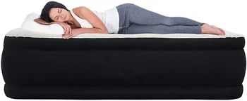 Двойной надувной матрас со встроенным насосом - Двойная надувная кровать с высокой посадкой - Twin/ Черный Изображение