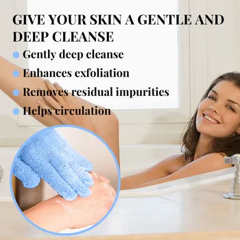 Двухсторонние отшелушивающие перчатки, улучшающие текстуру кожи, Синие Перчатки для душа для спа-скраба для тела WXV Распродажа Изображение