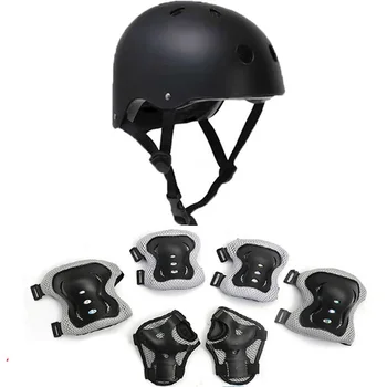 Детские защитные наколенники для велоспорта, ударопрочные, со шлемом, защитное снаряжение для тела, Амортизирующие Спортивные аксессуары 7 в 1 Изображение