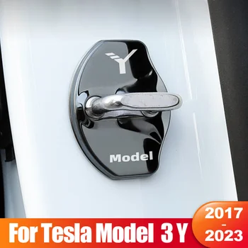 Для Tesla Модель 3 Y 2017- 2020 2021 2022 2023 Дверной замок автомобиля, Пряжка, накладка, Защитная Наклейка От Ржавчины, Аксессуары, Модель 3 Три Изображение