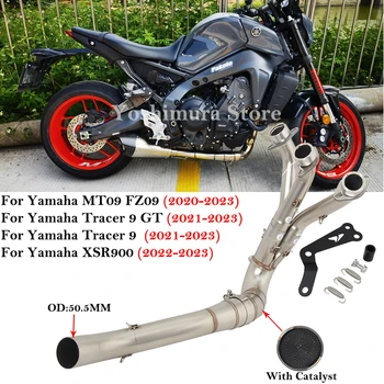 Для YAMAHA MT09 FZ09 XSR900 Tracer 9 GT MT FZ 09 2020 - 2023 Мотоциклетная Выхлопная Труба Переднего Среднего Звена С Катализаторным Глушителем Изображение