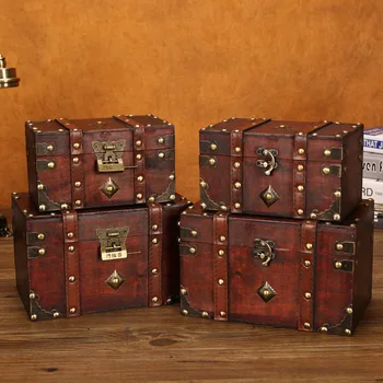 Европейский Ретро деревянный запирающийся домашний Деревянный ящик для хранения Декоративных украшений Коробка для реквизита для побега из Секретной комнаты Изображение