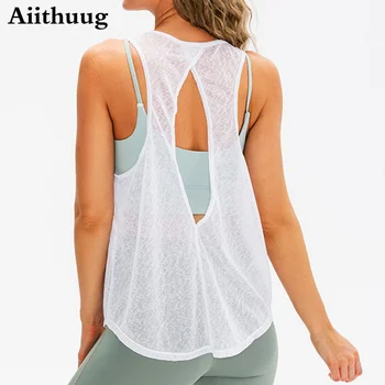 Женские топы для тренировок Aiithuug, открытая спина, спортивные топы для йоги, футболки для занятий в тренажерном зале, рубашки для тренировок, спортивная одежда Изображение