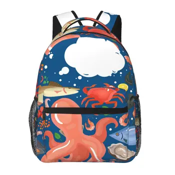 Женский рюкзак на фоне морепродуктов, школьная сумка для мужчин, женская дорожная сумка, повседневный школьный рюкзак Изображение