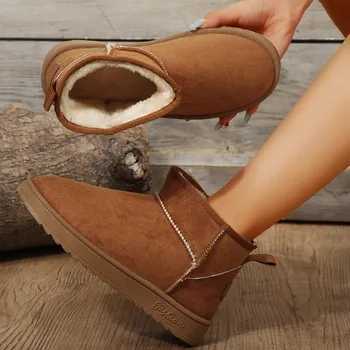 Зимние ботинки, женская короткая хлопковая обувь с утолщением, нескользящая зимняя новая обувь, Студенческая женская обувь 2023, Черные ботинки Изображение