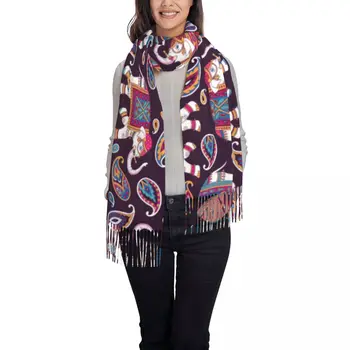 Зимний шарф, Женская Тонкая Теплая шаль, Индийские панталоны и Пейсли, женское одеяло с кисточками, Хиджаб Echarpe Bufanda Изображение