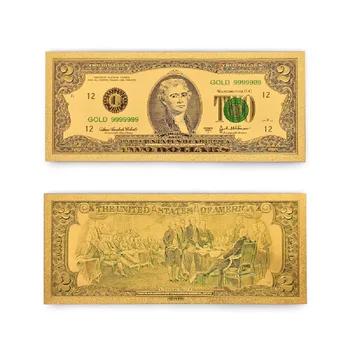 Золотая Банкнота стоимостью 2 доллара США, Красочные Мировые деньги, Золотые Банкноты, Коллекция банкнот для домашнего декора Изображение