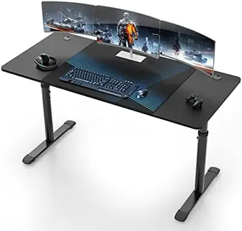 Игровой стол 60 дюймов, большой, регулируемый вручную по высоте, черный игровой компьютерный стол, домашний офисный стол, длинный компьютерный стол, прочный E Изображение